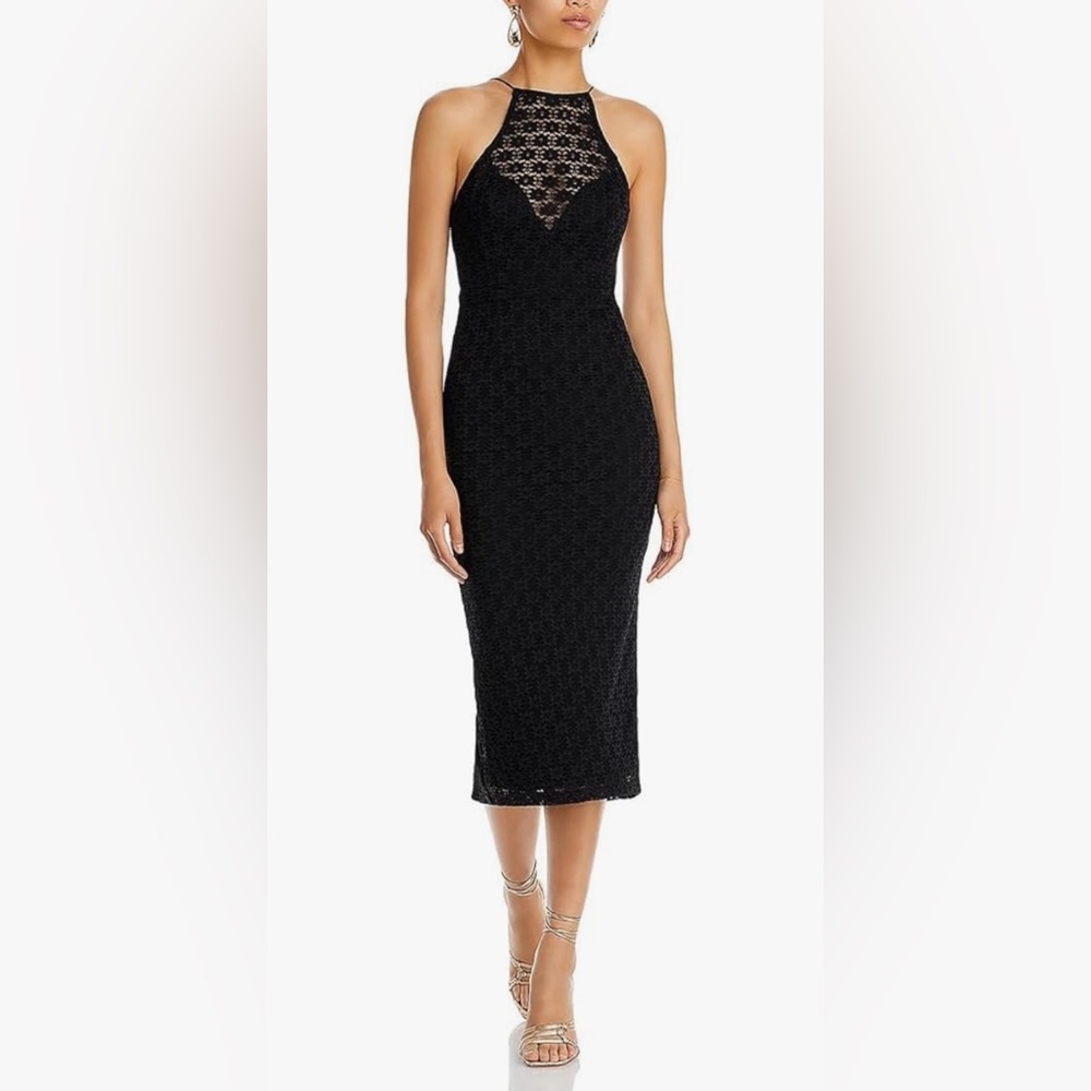 Bardot Womens Lacy Short Halter Midi Dress In Black Size 4 NWOT